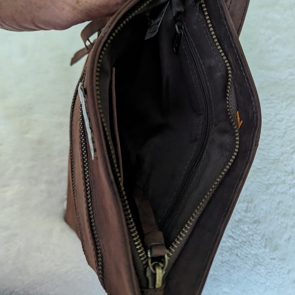NWT Estalon Dark Brown Distressed Leather Crossbody Bag Purse - Picture 8 of 9